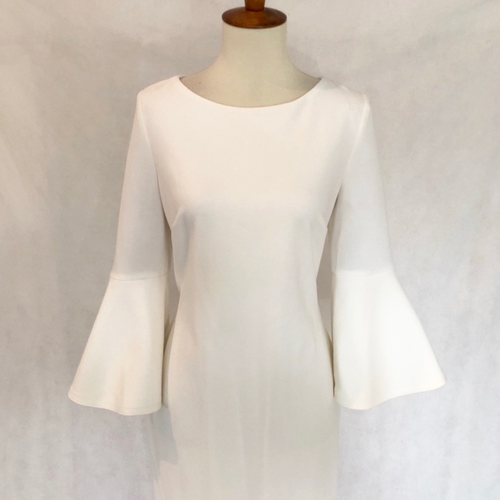 Calvin Klein Ivory Bell Sleeve Sheath Dress - Picture 3 of 8